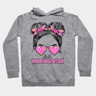 Kids Hello Kindergarten Messy Bun Girls Back To School Hoodie